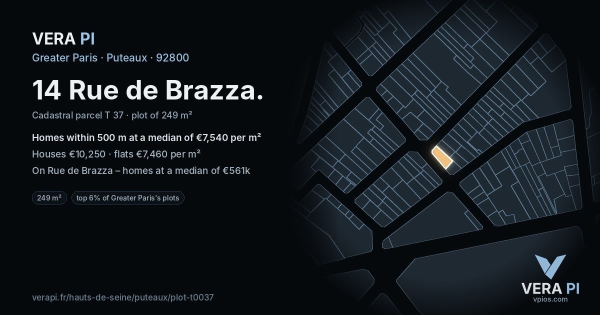 14 Rue de Brazza, Puteaux at night – the plot lit, the parcels around coloured by the prices near them