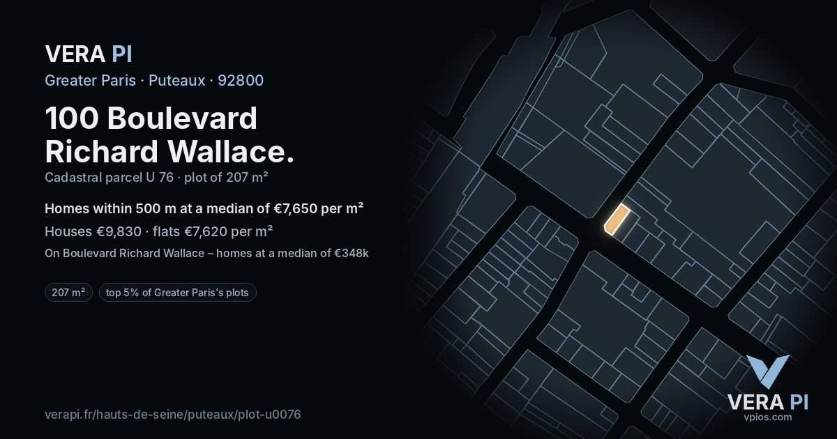 100 Boulevard Richard Wallace, Puteaux at night – the plot lit, the parcels around coloured by the prices near them