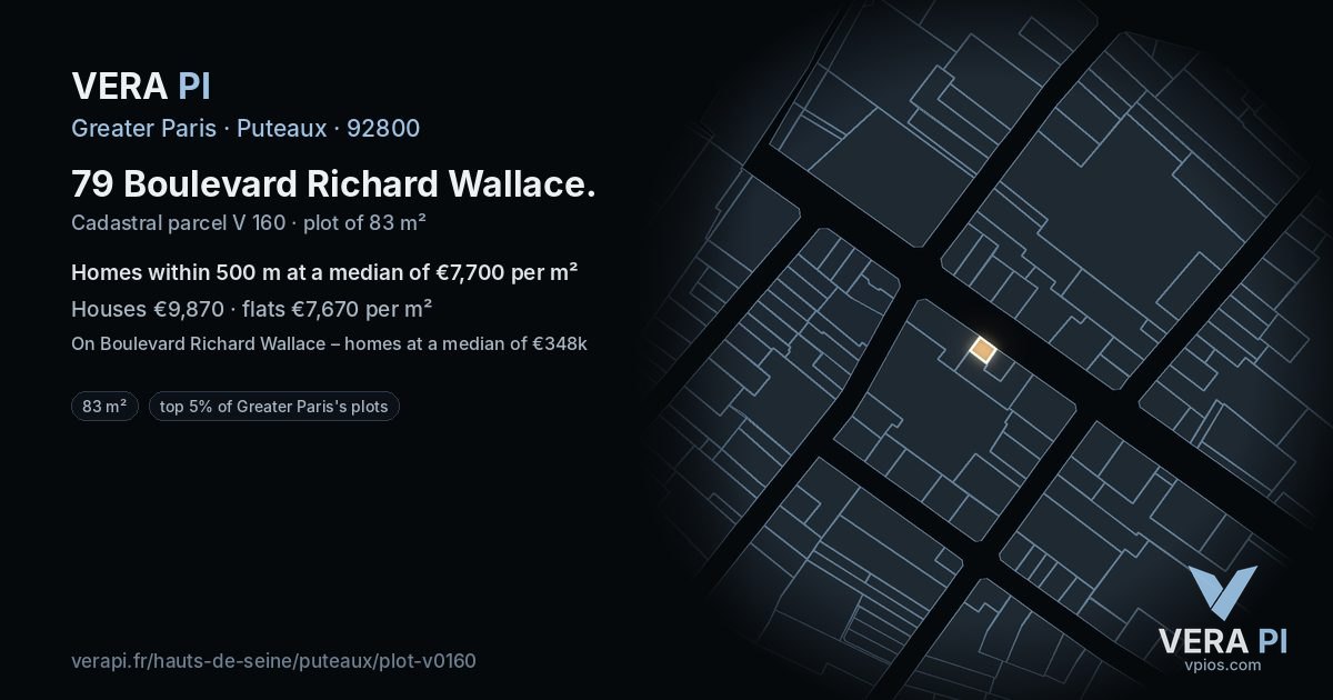 79 Boulevard Richard Wallace, Puteaux at night – the plot lit, the parcels around coloured by the prices near them