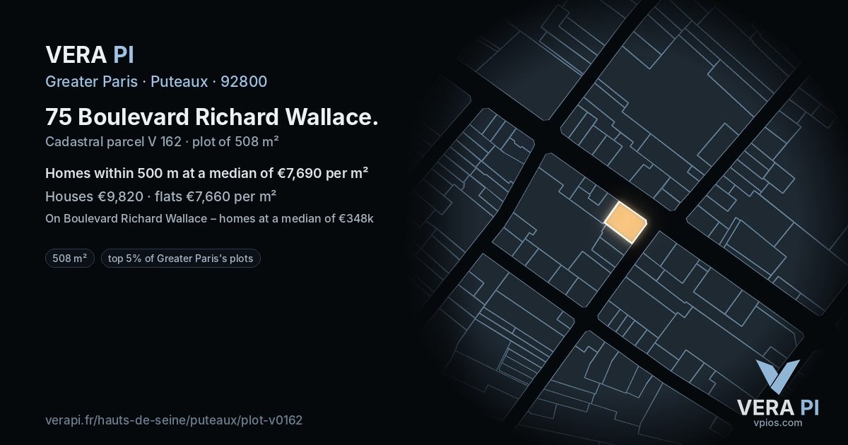 75 Boulevard Richard Wallace, Puteaux at night – the plot lit, the parcels around coloured by the prices near them