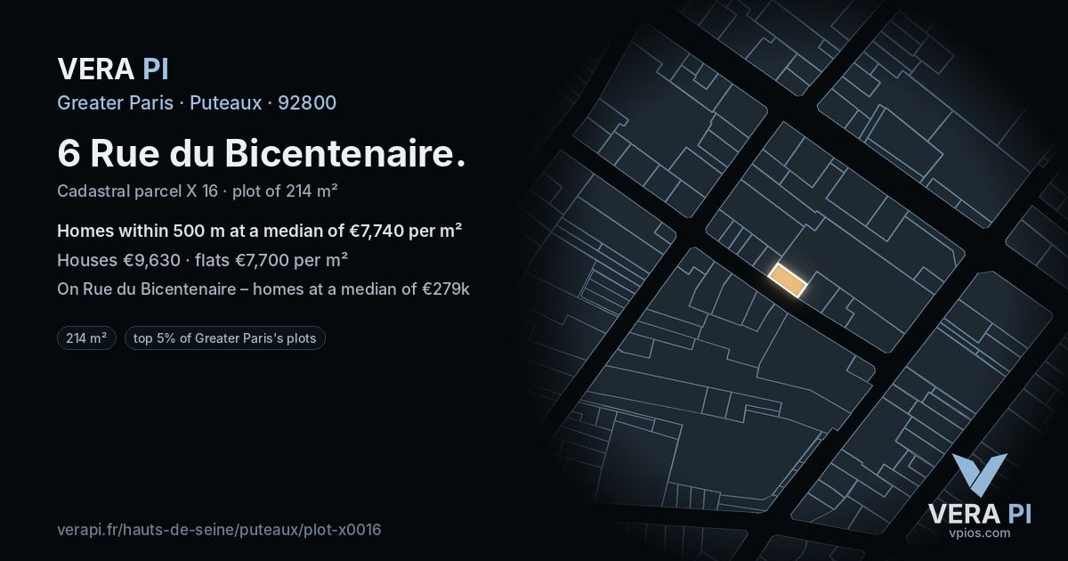6 Rue du Bicentenaire, Puteaux at night – the plot lit, the parcels around coloured by the prices near them