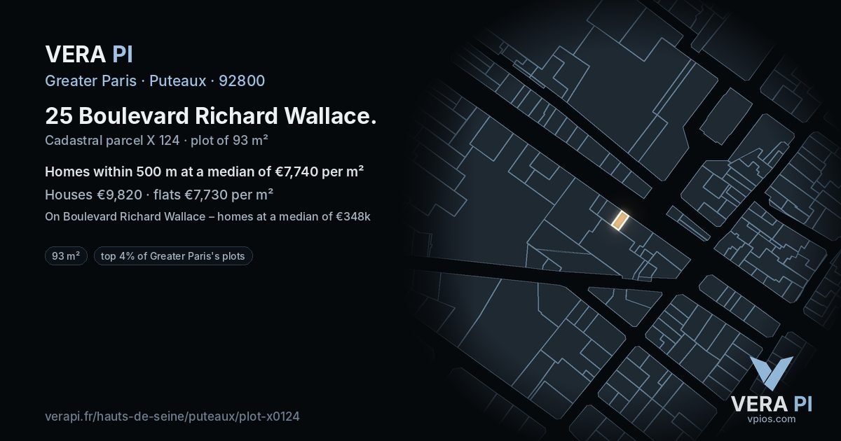25 Boulevard Richard Wallace, Puteaux at night – the plot lit, the parcels around coloured by the prices near them