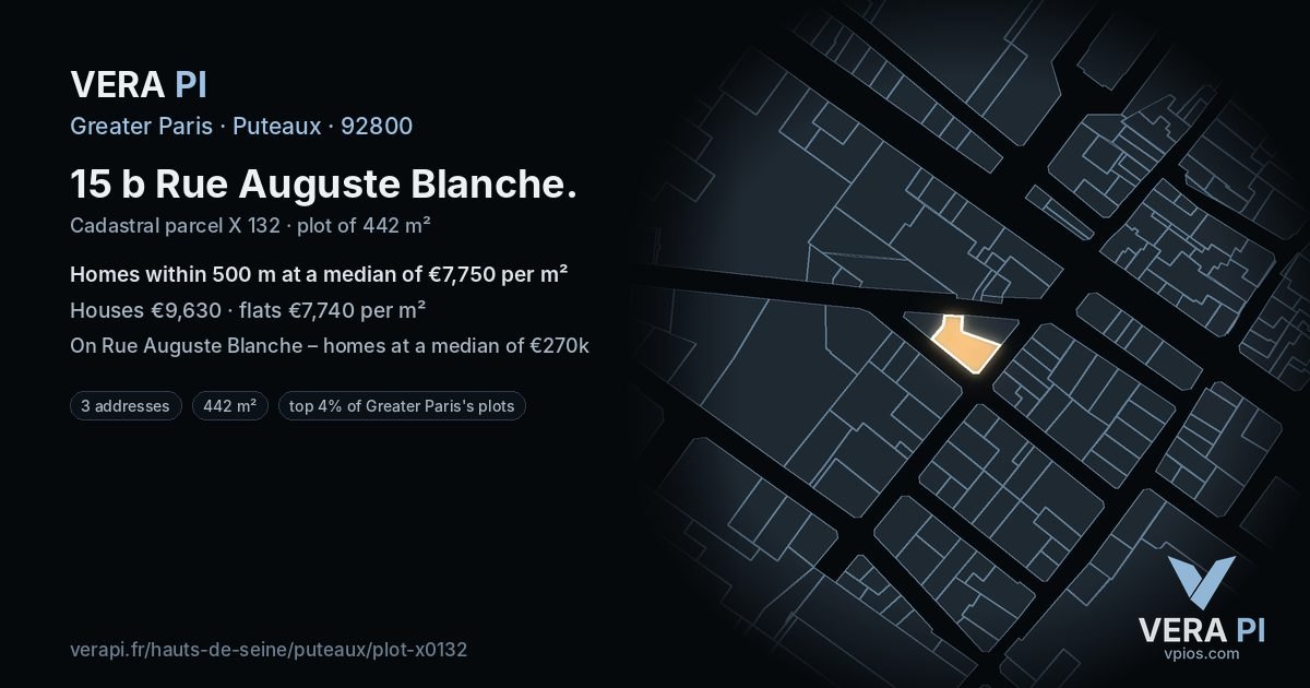 15 b Rue Auguste Blanche, Puteaux at night – the plot lit, the parcels around coloured by the prices near them