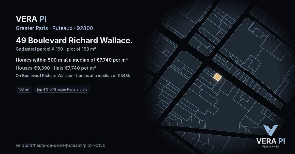 49 Boulevard Richard Wallace, Puteaux at night – the plot lit, the parcels around coloured by the prices near them