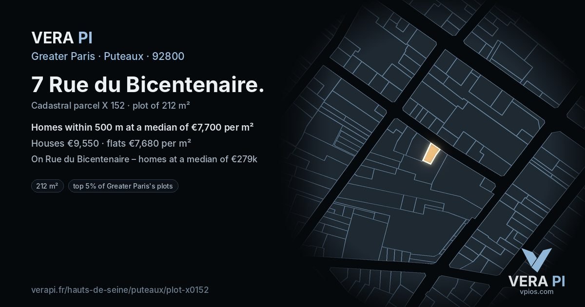 7 Rue du Bicentenaire, Puteaux at night – the plot lit, the parcels around coloured by the prices near them