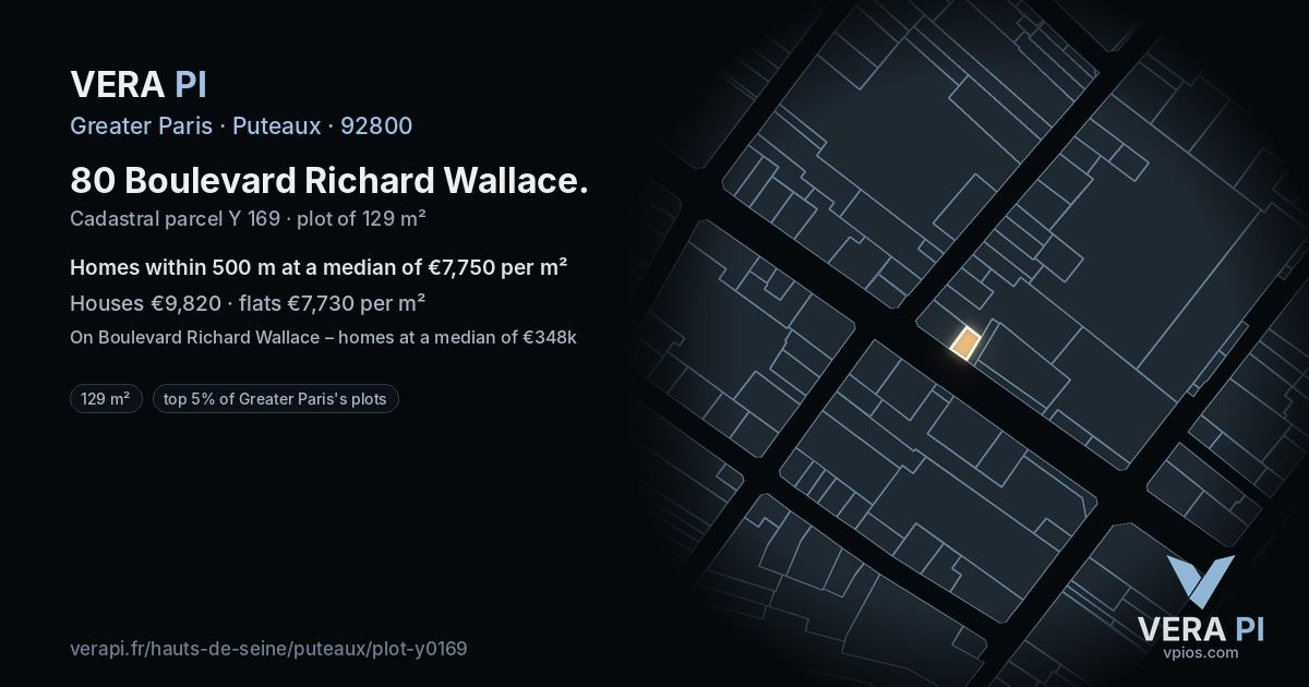 80 Boulevard Richard Wallace, Puteaux at night – the plot lit, the parcels around coloured by the prices near them