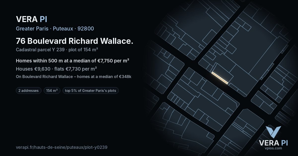 76 Boulevard Richard Wallace, Puteaux at night – the plot lit, the parcels around coloured by the prices near them