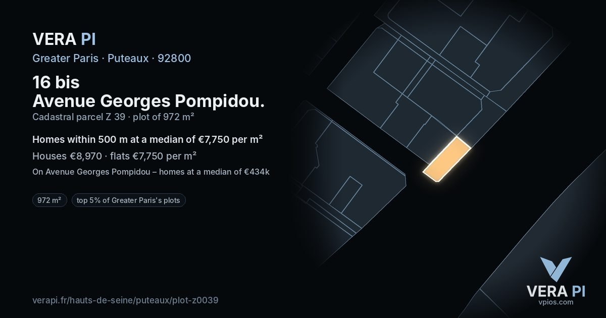 16 bis Avenue Georges Pompidou, Puteaux at night – the plot lit, the parcels around coloured by the prices near them