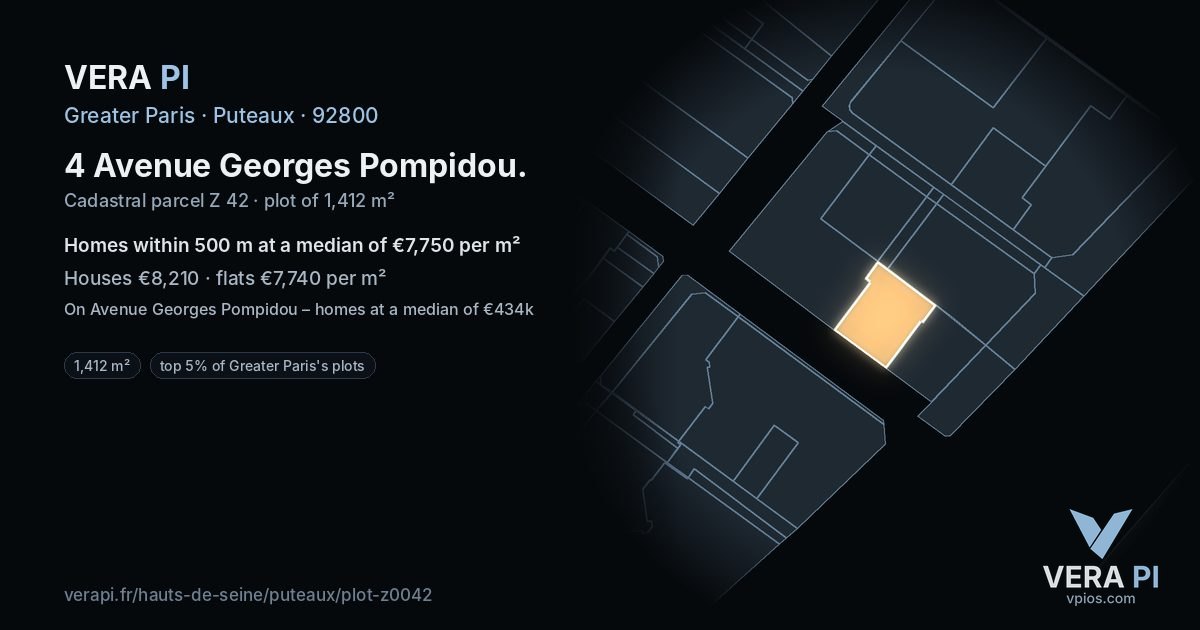 4 Avenue Georges Pompidou, Puteaux at night – the plot lit, the parcels around coloured by the prices near them