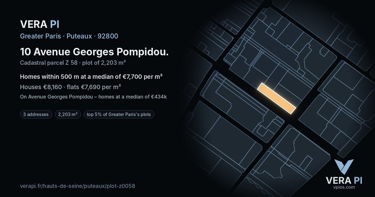 10 Avenue Georges Pompidou, Puteaux at night – the plot lit, the parcels around coloured by the prices near them