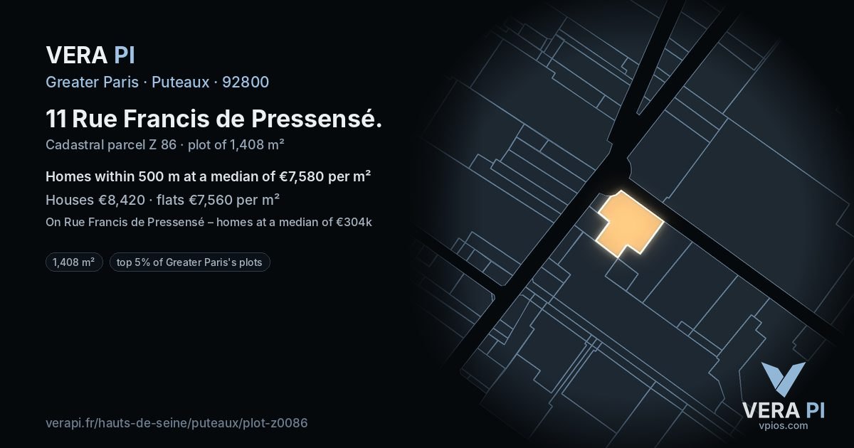 11 Rue Francis de Pressensé, Puteaux at night – the plot lit, the parcels around coloured by the prices near them