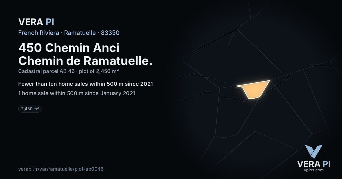 450 Chemin Anci Chemin de Ramatuelle, Ramatuelle at night – the plot lit, the parcels around coloured by the prices near them