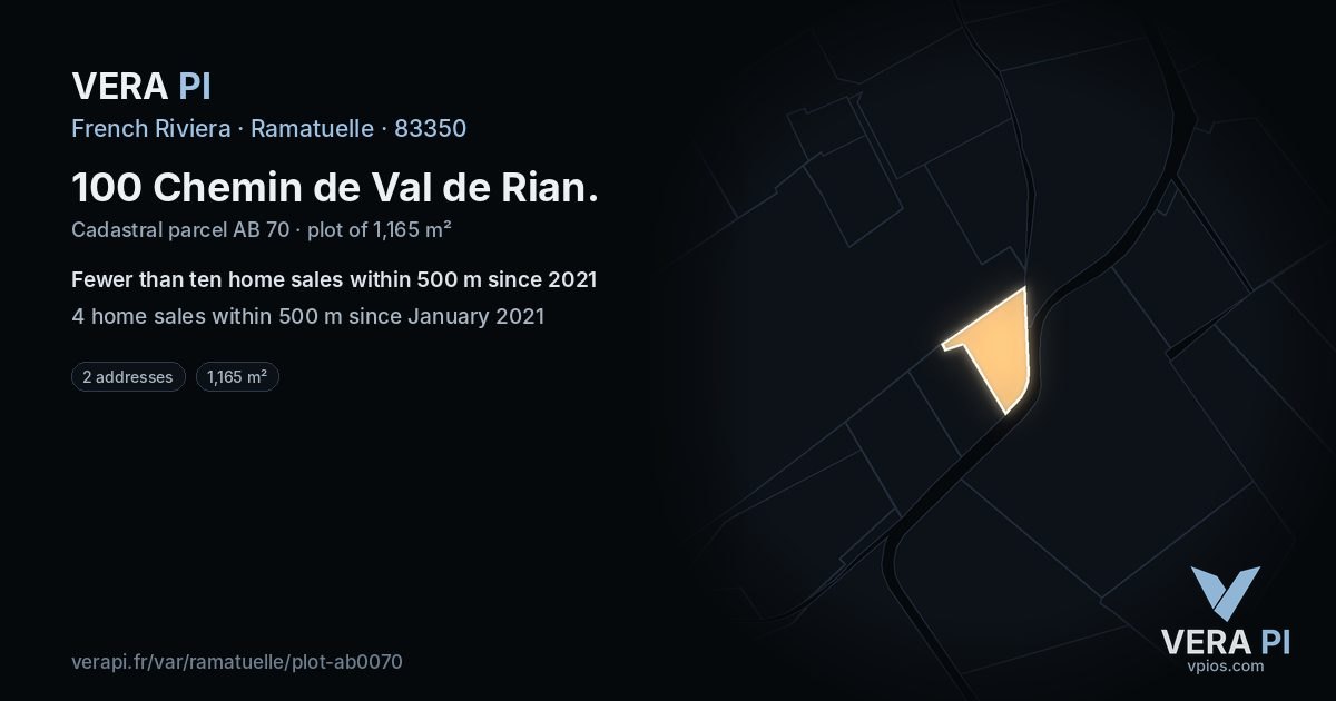100 Chemin de Val de Rian, Ramatuelle at night – the plot lit, the parcels around coloured by the prices near them