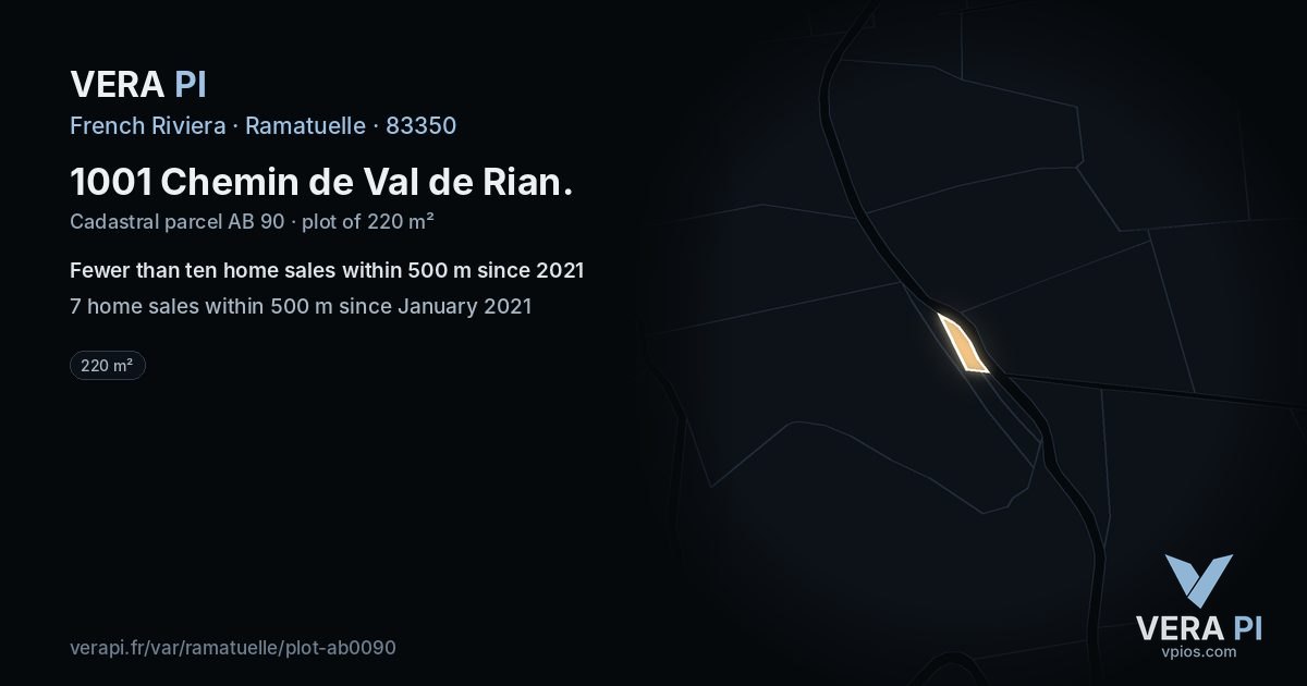 1001 Chemin de Val de Rian, Ramatuelle at night – the plot lit, the parcels around coloured by the prices near them