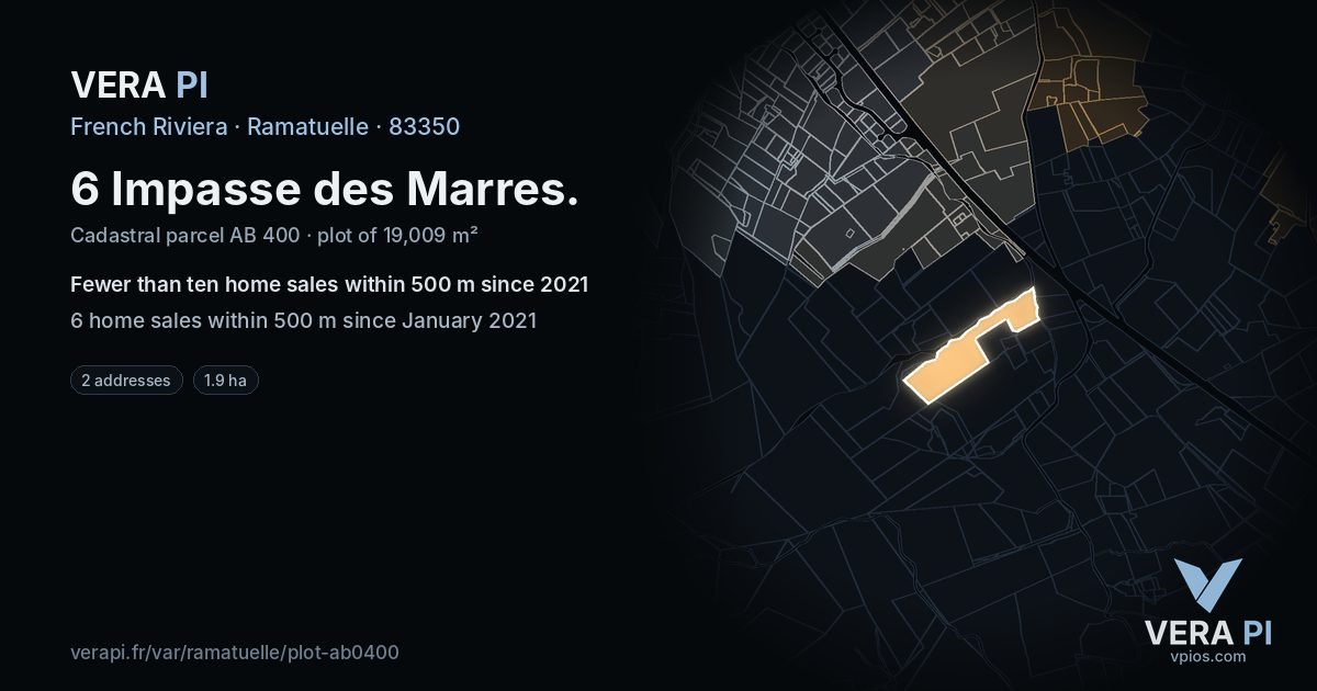 6 Impasse des Marres, Ramatuelle at night – the plot lit, the parcels around coloured by the prices near them