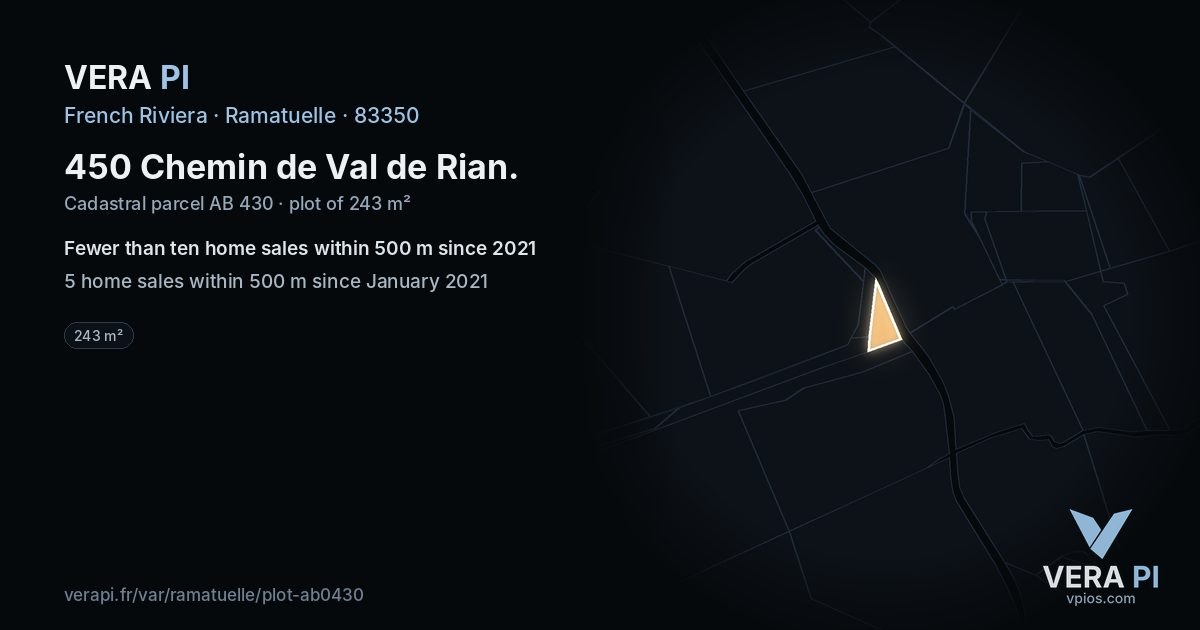 450 Chemin de Val de Rian, Ramatuelle at night – the plot lit, the parcels around coloured by the prices near them