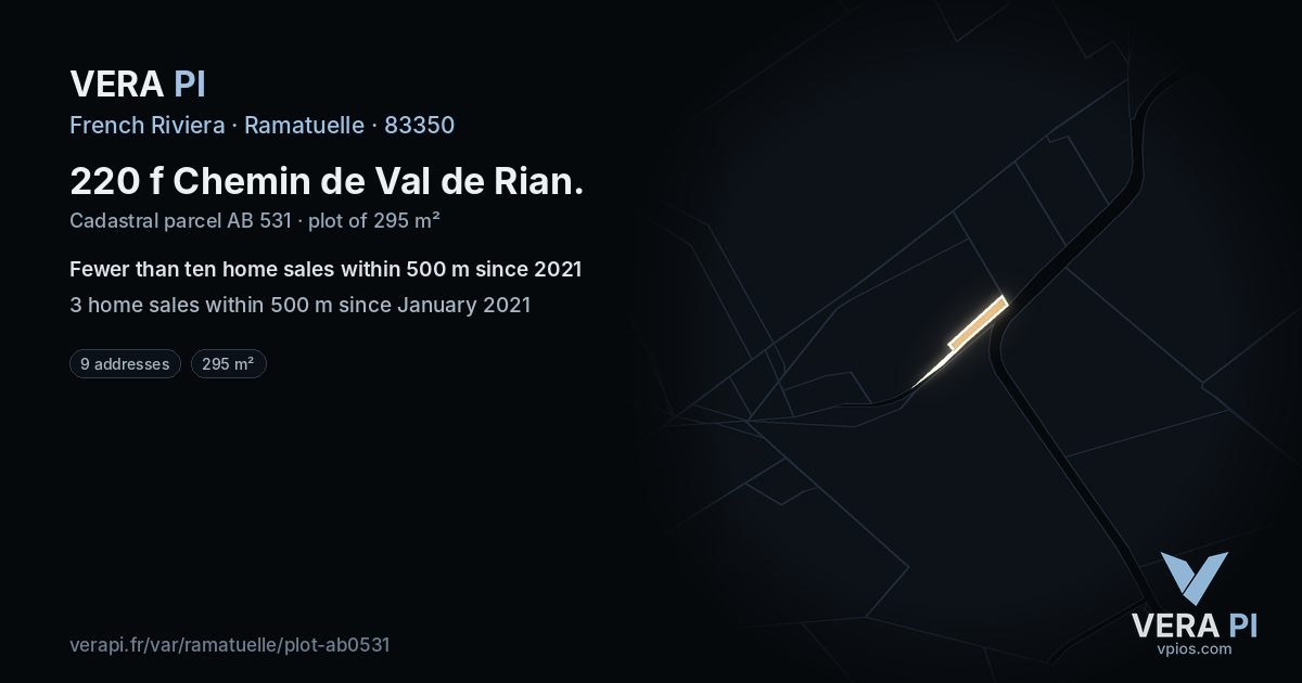 220 f Chemin de Val de Rian, Ramatuelle at night – the plot lit, the parcels around coloured by the prices near them