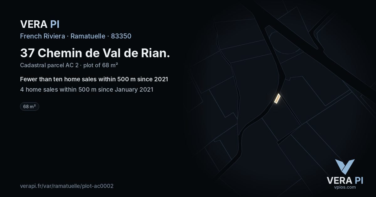 37 Chemin de Val de Rian, Ramatuelle at night – the plot lit, the parcels around coloured by the prices near them