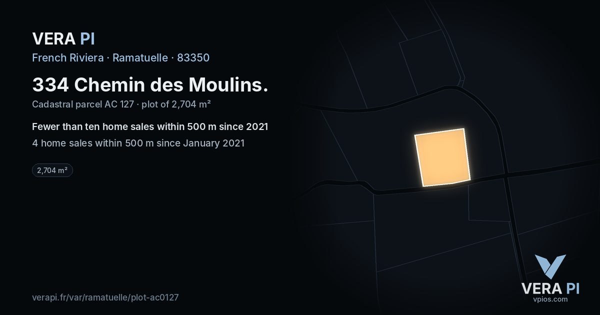 334 Chemin des Moulins, Ramatuelle at night – the plot lit, the parcels around coloured by the prices near them
