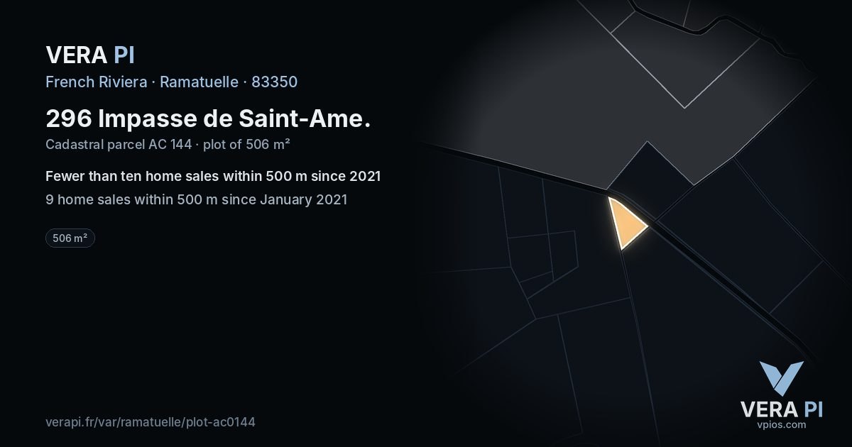 296 Impasse de Saint-Ame, Ramatuelle at night – the plot lit, the parcels around coloured by the prices near them