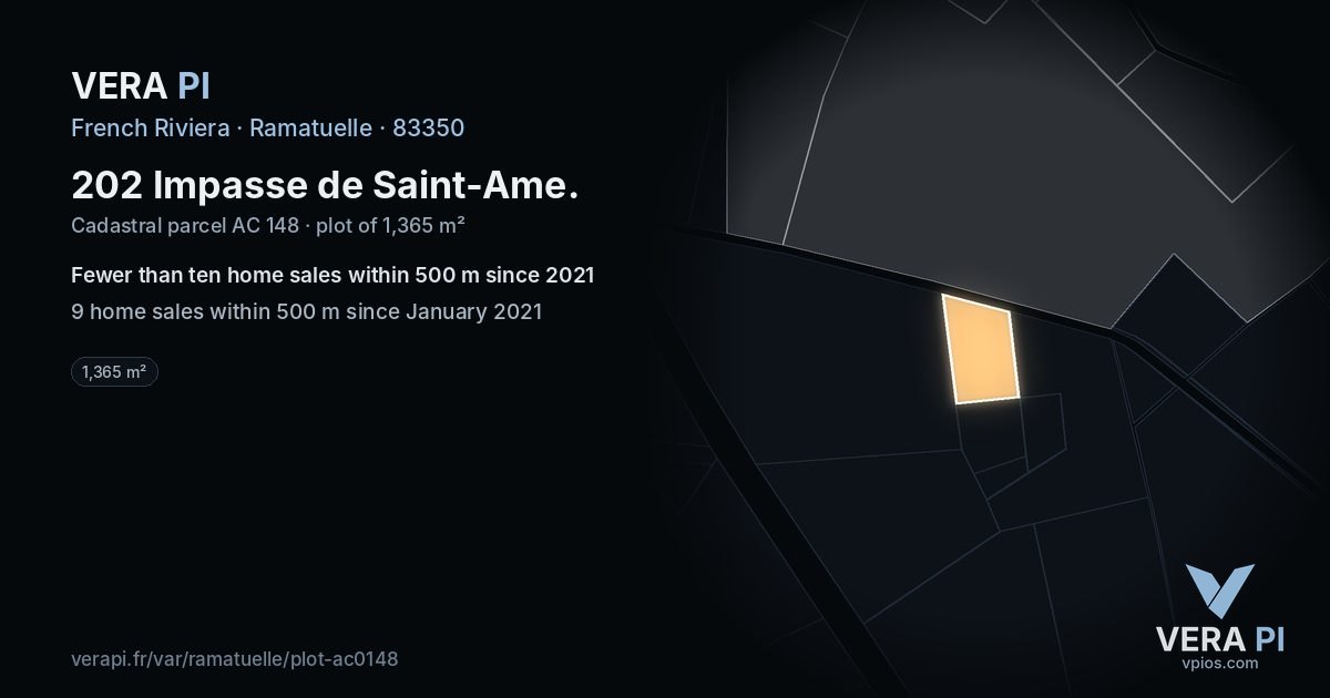 202 Impasse de Saint-Ame, Ramatuelle at night – the plot lit, the parcels around coloured by the prices near them