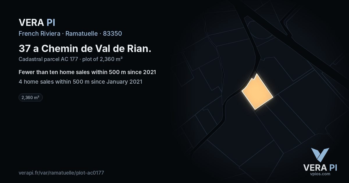 37 a Chemin de Val de Rian, Ramatuelle at night – the plot lit, the parcels around coloured by the prices near them