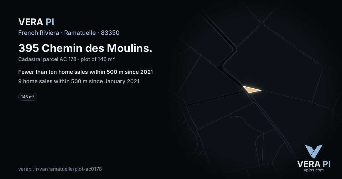 395 Chemin des Moulins, Ramatuelle at night – the plot lit, the parcels around coloured by the prices near them