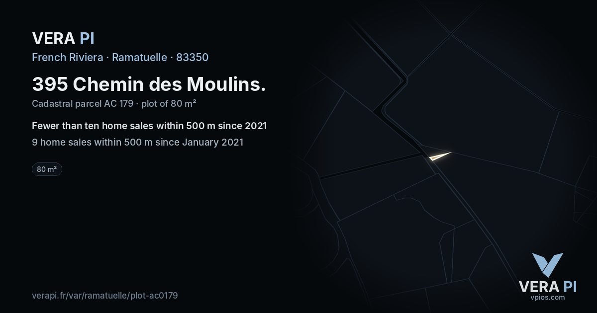 395 Chemin des Moulins, Ramatuelle at night – the plot lit, the parcels around coloured by the prices near them