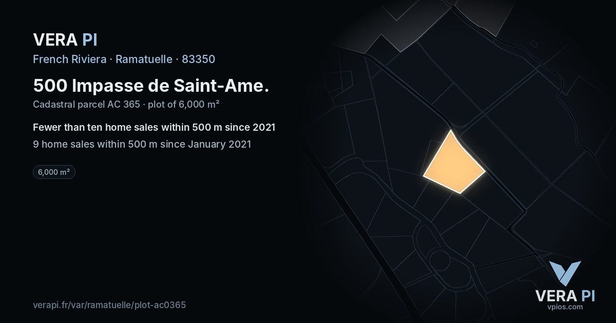 500 Impasse de Saint-Ame, Ramatuelle at night – the plot lit, the parcels around coloured by the prices near them