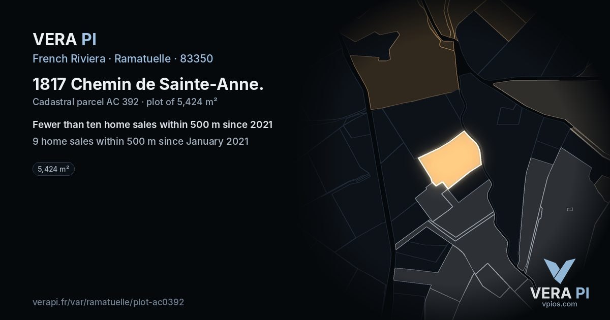 1817 Chemin de Sainte-Anne, Ramatuelle at night – the plot lit, the parcels around coloured by the prices near them