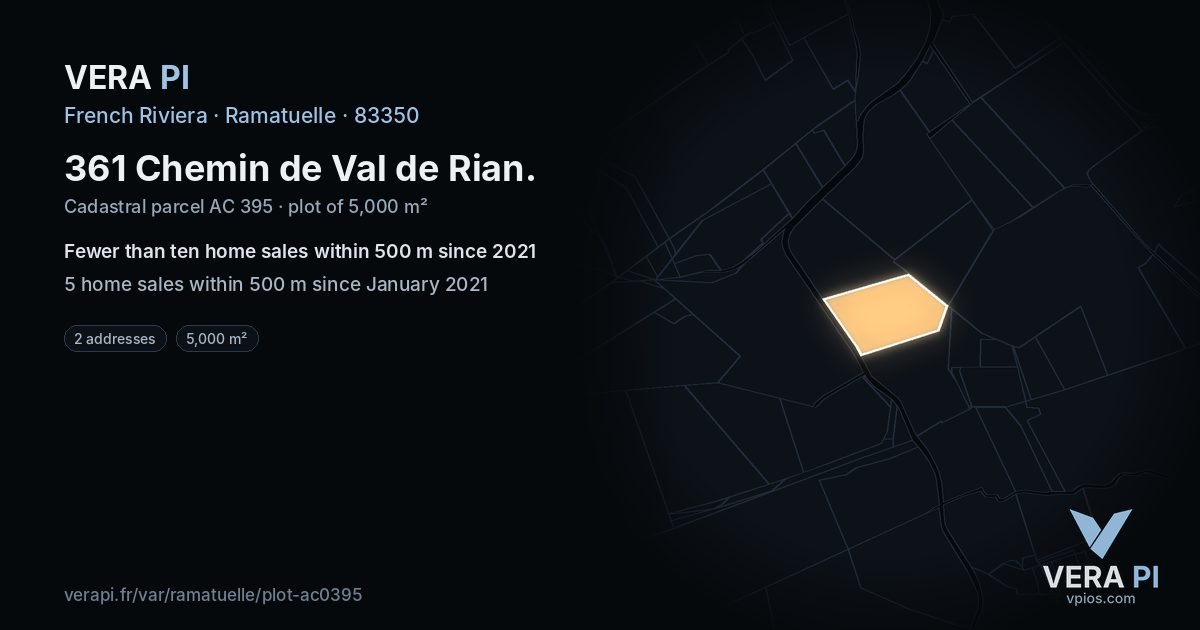 361 Chemin de Val de Rian, Ramatuelle at night – the plot lit, the parcels around coloured by the prices near them
