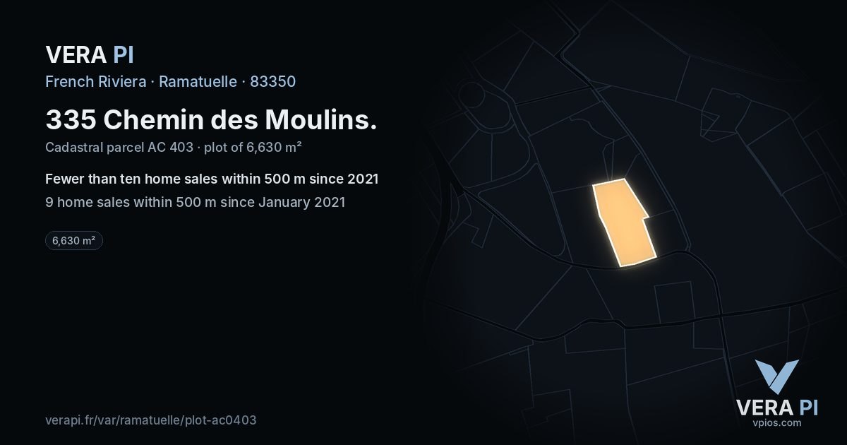 335 Chemin des Moulins, Ramatuelle at night – the plot lit, the parcels around coloured by the prices near them