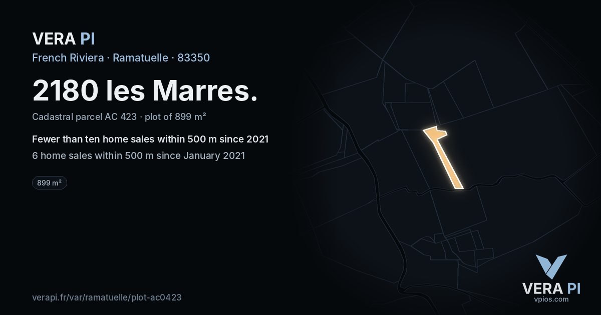 2180 les Marres, Ramatuelle at night – the plot lit, the parcels around coloured by the prices near them