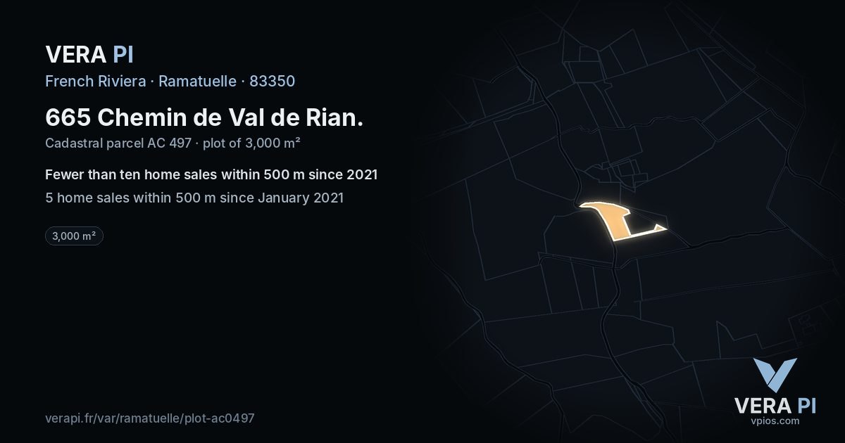 665 Chemin de Val de Rian, Ramatuelle at night – the plot lit, the parcels around coloured by the prices near them