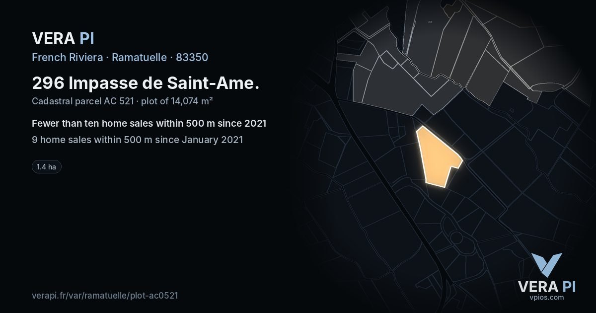 296 Impasse de Saint-Ame, Ramatuelle at night – the plot lit, the parcels around coloured by the prices near them