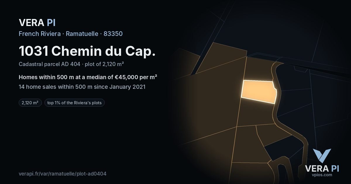 1031 Chemin du Cap, Ramatuelle at night – the plot lit, the parcels around coloured by the prices near them