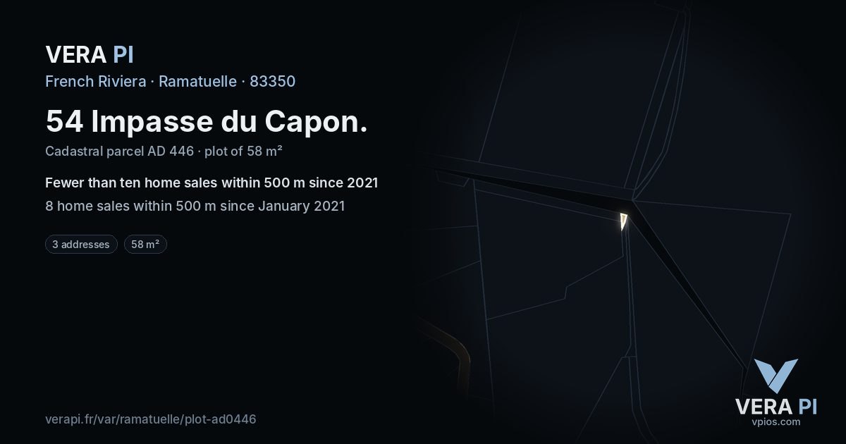 54 Impasse du Capon, Ramatuelle at night – the plot lit, the parcels around coloured by the prices near them