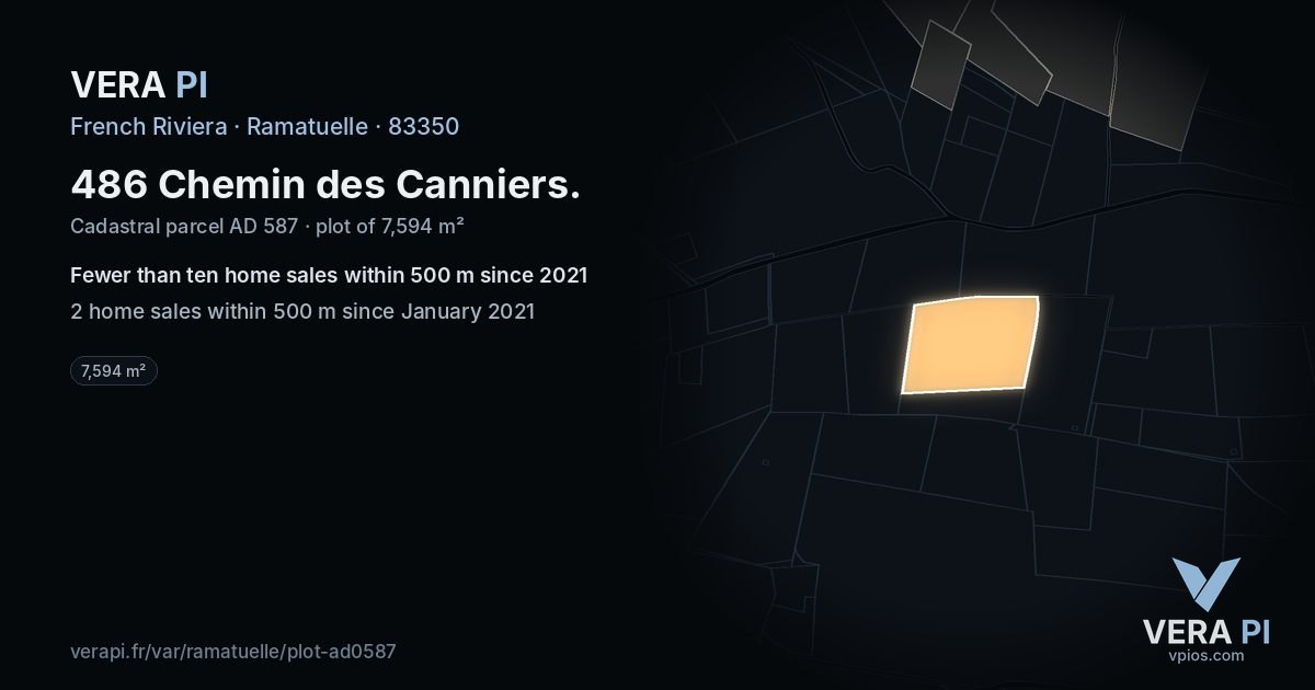 486 Chemin des Canniers, Ramatuelle at night – the plot lit, the parcels around coloured by the prices near them