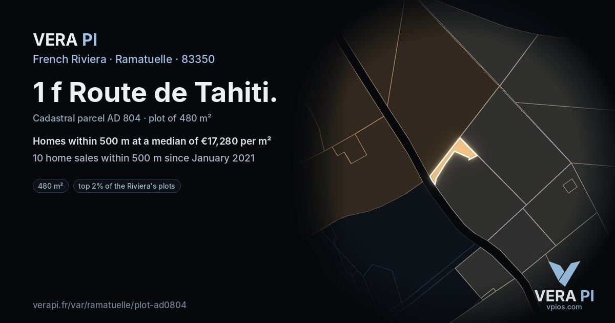 1 f Route de Tahiti, Ramatuelle at night – the plot lit, the parcels around coloured by the prices near them