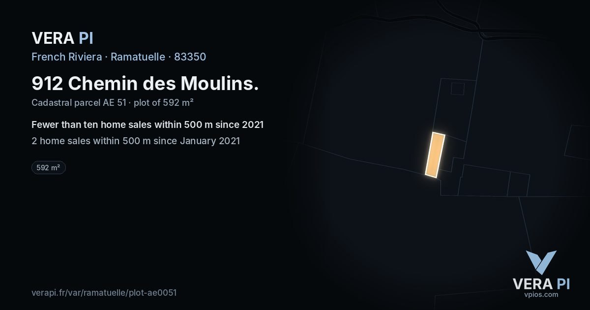 912 Chemin des Moulins, Ramatuelle at night – the plot lit, the parcels around coloured by the prices near them