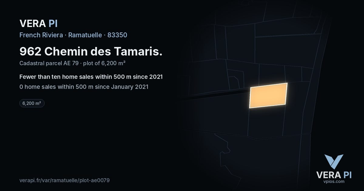 962 Chemin des Tamaris, Ramatuelle at night – the plot lit, the parcels around coloured by the prices near them