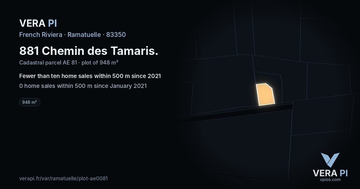 881 Chemin des Tamaris, Ramatuelle at night – the plot lit, the parcels around coloured by the prices near them