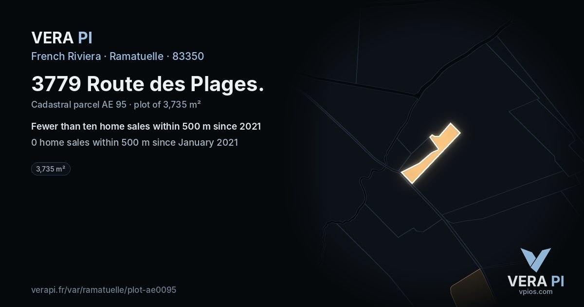3779 Route des Plages, Ramatuelle at night – the plot lit, the parcels around coloured by the prices near them