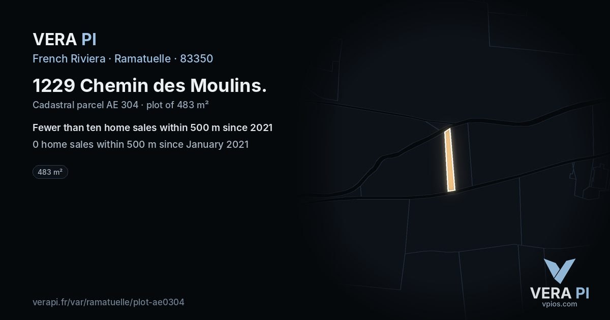 1229 Chemin des Moulins, Ramatuelle at night – the plot lit, the parcels around coloured by the prices near them
