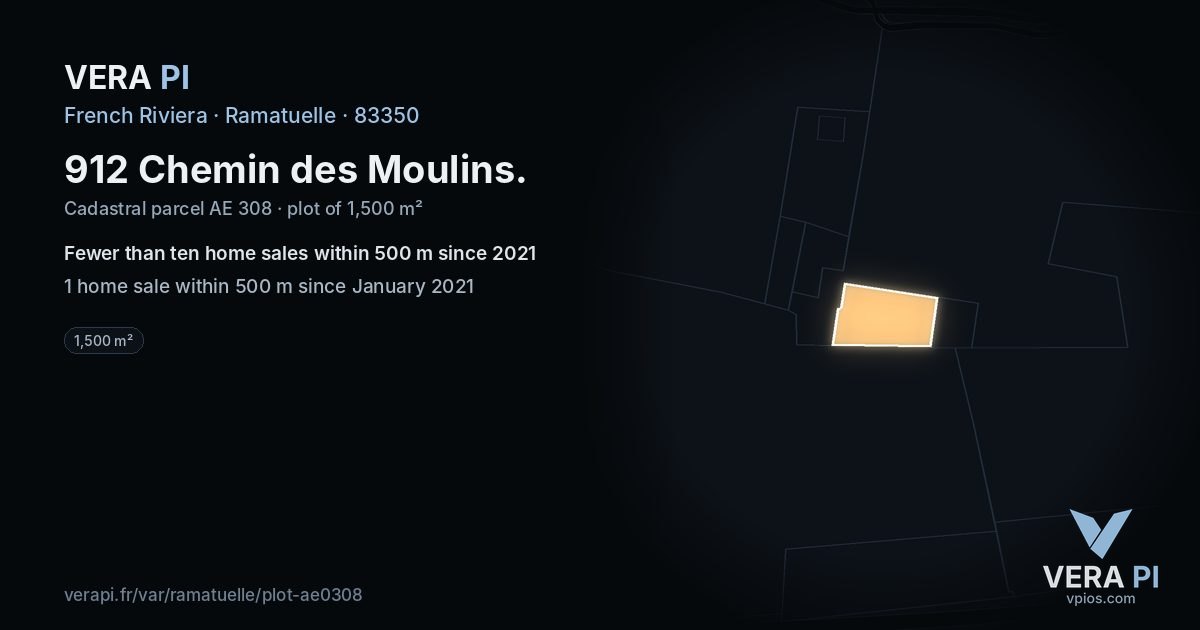 912 Chemin des Moulins, Ramatuelle at night – the plot lit, the parcels around coloured by the prices near them