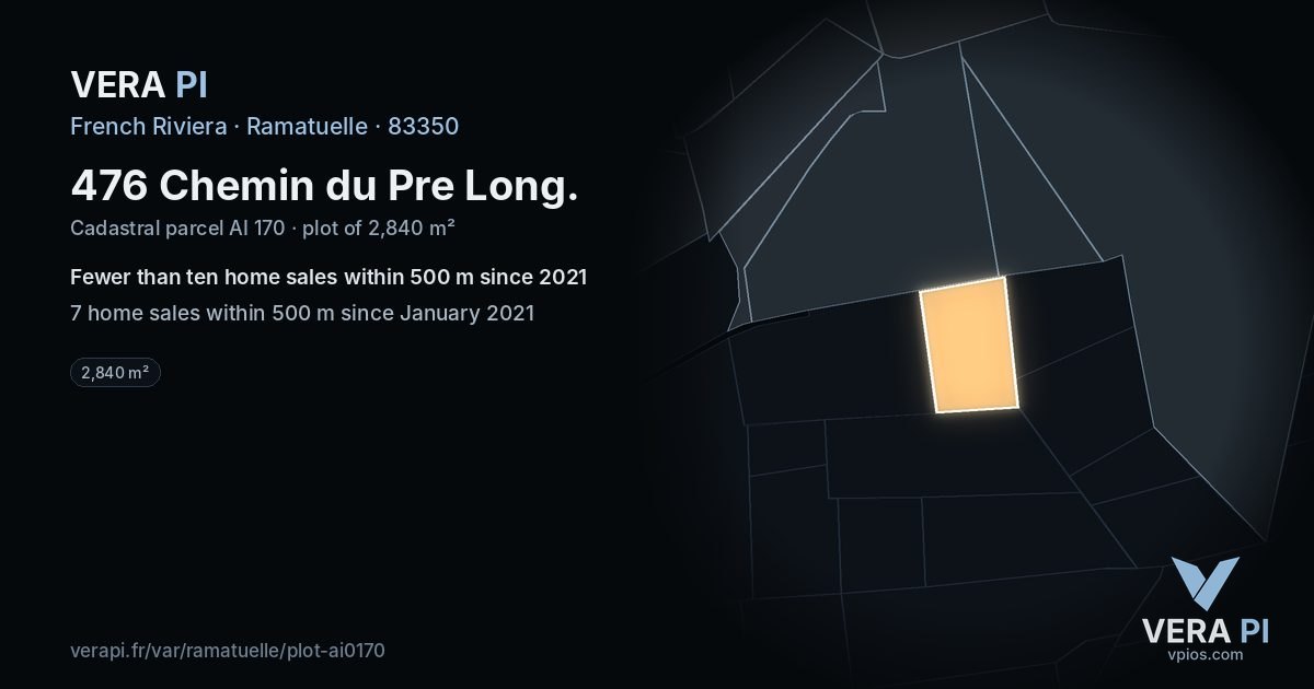 476 Chemin du Pre Long, Ramatuelle at night – the plot lit, the parcels around coloured by the prices near them