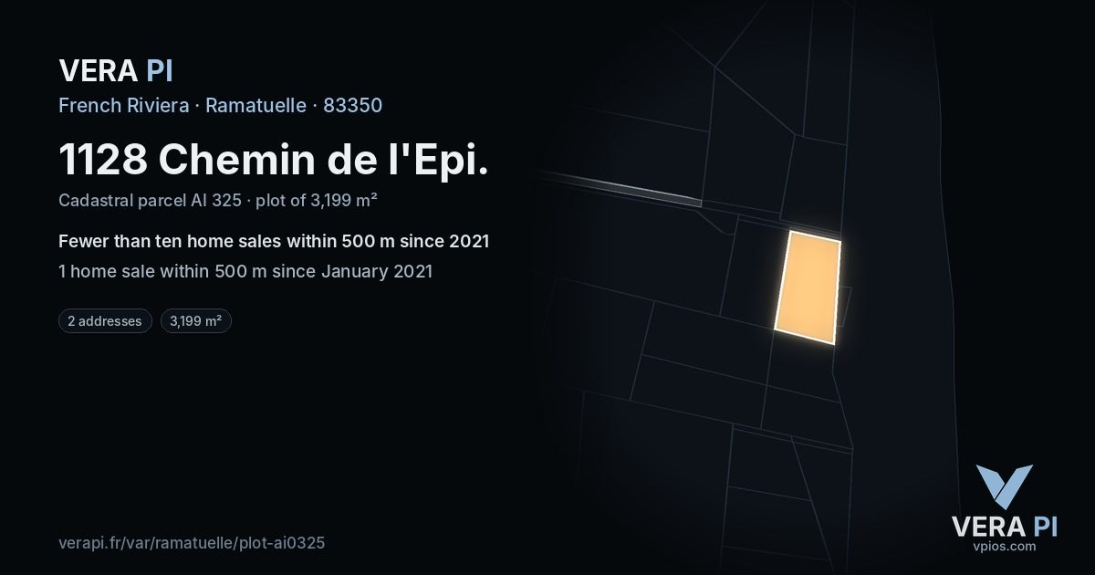 1128 Chemin de l'Epi, Ramatuelle at night – the plot lit, the parcels around coloured by the prices near them