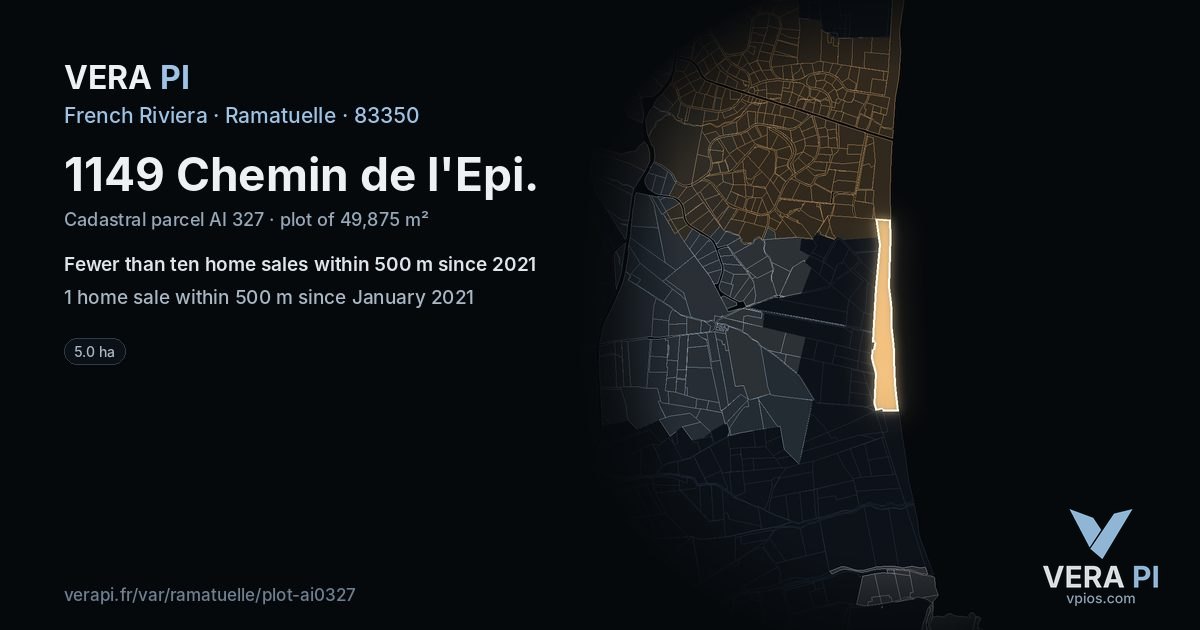 1149 Chemin de l'Epi, Ramatuelle at night – the plot lit, the parcels around coloured by the prices near them