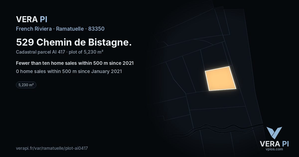 529 Chemin de Bistagne, Ramatuelle at night – the plot lit, the parcels around coloured by the prices near them