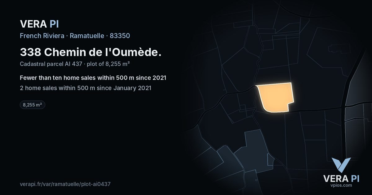 338 Chemin de l'Oumède, Ramatuelle at night – the plot lit, the parcels around coloured by the prices near them